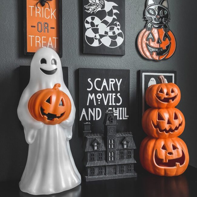 Playful Ghost and Pumpkin Display