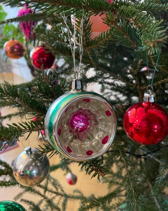 Silver Reflector Ornaments with a Pop of Color