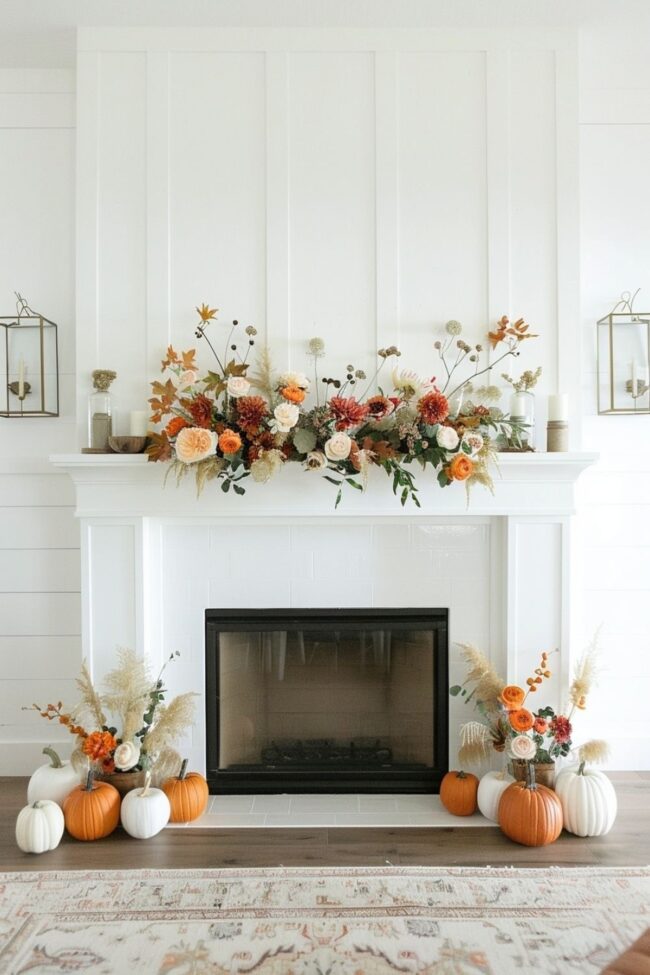 Modern Floral Arrangement with Pumpkins